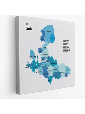 Beta Moda Hub Izmir Ili ve Ilçeler Haritası Dekoratif Kanvas Tablo