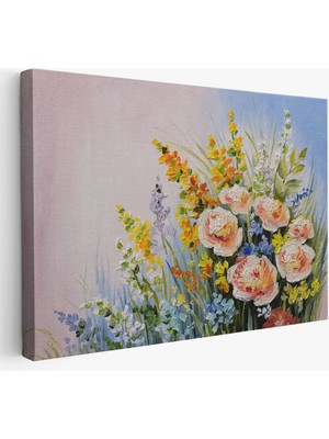 Beta Moda Hub Soyut Yaz Çiçekleri Yağlıboya Görünüm Dekoratif Kanvas Duvar Tablosu-