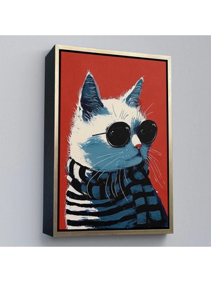 Beta Moda Hub Ahşap Çerçeveli Cool Kedi Tablo-