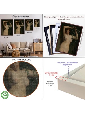 Beta Moda Hub Ahşap Çerçeveli Gustave Courbet - Dallara Tutunan Nü Kadın Tablosu-