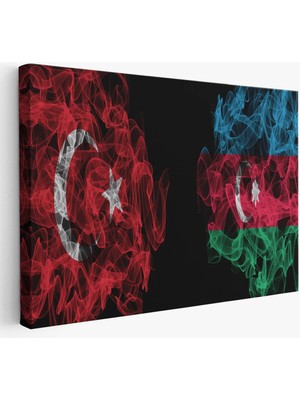 Beta Moda Hub Türkiye Azerbaycan Bayrak Desenli Dekoratif Kanvas Tablo-