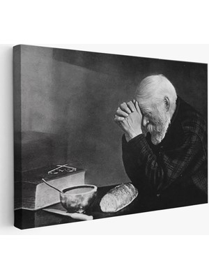 Beta Moda Hub Eric Enstrom Grace Adam Ekmek Üzerinde Dua Ediyor Kanvas Tablo, Siyah Beyaz Baskı-