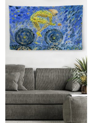 Beta Moda Hub Duvar Örtüsü Bisikletçi Yağlıboya Görünümlü Kaliteli Kanvas Duvar Halısı-