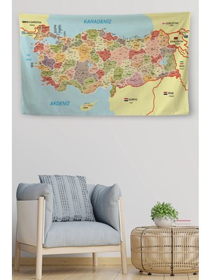 Beta Moda Hub Duvar Örtüsü Detaylı Güncel Türkiye Haritası Kaliteli Kanvas Duvar Halısı-
