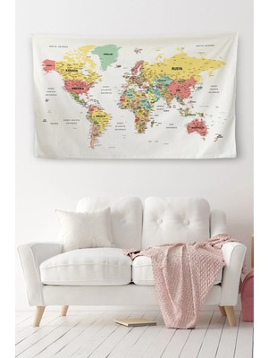Beta Moda Hub Duvar Örtüsü / Halısı Detaylı Türkçe Güncel Dünya Haritası Kaliteli Kanvas Kumaş-