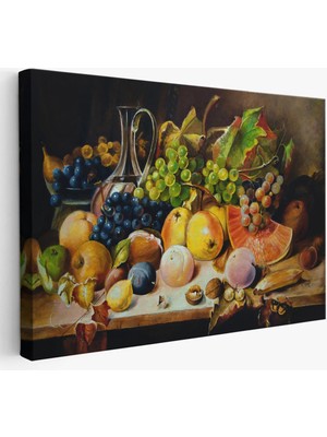 Beta Moda Hub Masa Üstündaki Meyveler Yağlı Boya Görünümlü Tablo-