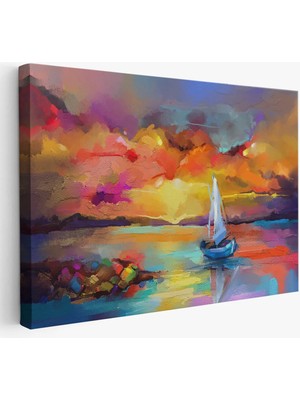 Beta Moda Hub Denizdeki Yelkenli Yağlıboya Görünüm Dekoratif Kanvas Duvar Tablosu-