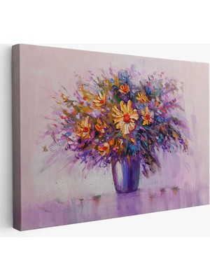 Beta Moda Hub Yağlıboya Görünümlü Vazo Içerisindeki Renkli Çiçekler Duvar Tablosu-
