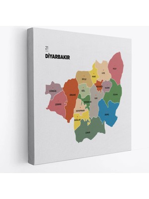Beta Moda Hub Diyarbakır Ili ve Ilçeler Haritası Dekoratif Kanvas Tablo
