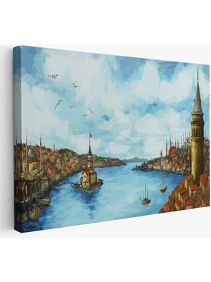 Beta Moda Hub Galata Kulesi Kız Kulesi ve Boğaz Manzara Tablosu-