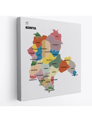 Beta Moda Hub Konya Ili ve Ilçeler Haritası Dekoratif Kanvas Tablo