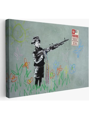 Beta Moda Hub Bansky'nin Makineli Tüfekli Çocuk Isimli Eseri Kanvas Tablo, No Parking-