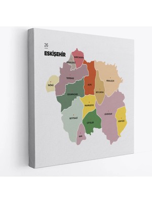 Beta Moda Hub Eskişehir Ili ve Ilçeler Haritası Dekoratif Kanvas Tablo
