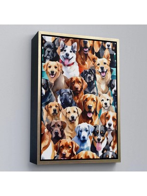 Beta Moda Hub Ahşap Çerçeveli Sevimli Köpekler Tablosu-