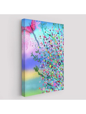 Beta Moda Hub Renkli Çiçekler ve Kelebek Temalı Duvar Tablosu-