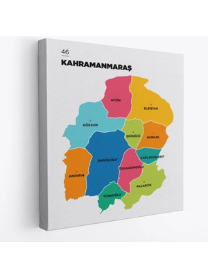 Beta Moda Hub Kahramanmaraş Ili ve Ilçeler Haritası Dekoratif Kanvas Tablo