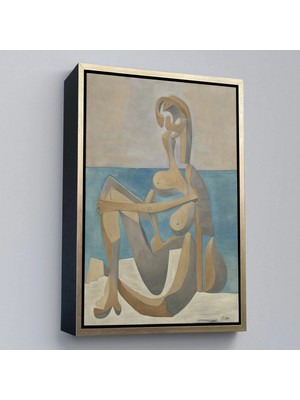 Beta Moda Hub Ahşap Çerçeveli Salvador Dali - Plajda Oturan Yüzücü Tablo - Seated Bather On The Beach-
