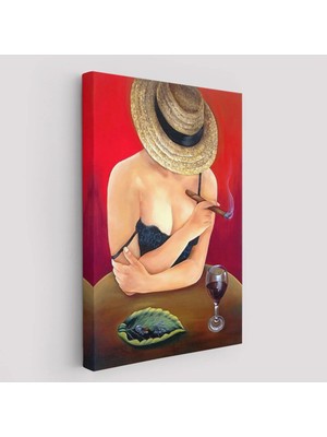 Beta Moda Hub Şarap ve Puro Içen Sexi Kadın Tablosu-