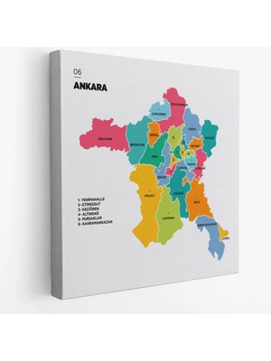 Beta Moda Hub Ankara Ili ve Ilçeler Haritası Dekoratif Kanvas Tablo
