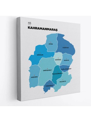 Beta Moda Hub Kahramanmaraş Ili ve Ilçeler Haritası Dekoratif Kanvas Tablo