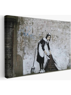 Beta Moda Hub Banksy'nin Londra Sokaklarını Süpüren Temizlikçi Kadın Kanvas Tablosu-