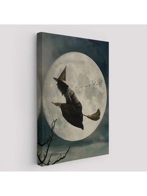 Beta Moda Hub Süpürge Ile Uçan Cadı, Cadılar Bayramı Helloven Duvar Tablosu -