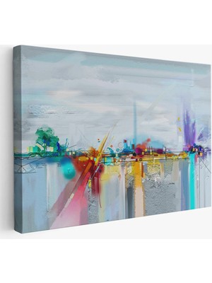 Beta Moda Hub Fırça Darbeli Soyut Yağlıboya Görünüm Dekoratif Kanvas Duvar Tablosu-