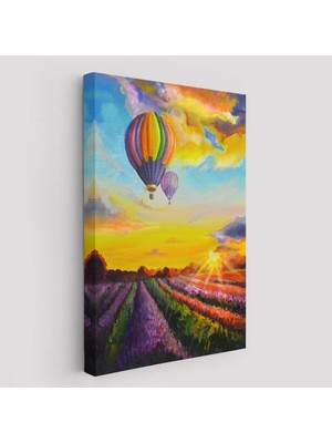Beta Moda Hub Lavanta Bahçesi Üzerinde Uçan Hava Balonu Yağlıboya Görünüm Kanvas Duvar Tablosu-