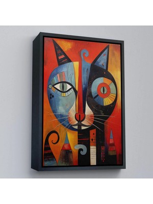 Beta Moda Hub Ahşap Çerçeveli Pablo Picasso Tarzı - Soyut Renkli Kedi Tablo-
