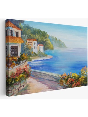 Beta Moda Hub Deniz Manzarası Yağlıboya Görünüm Dekoratif Kanvas Duvar Tablosu-
