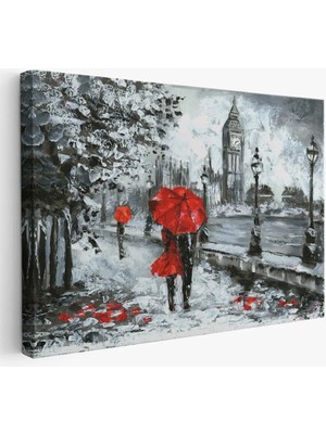 Beta Moda Hub Londra Sokakları Yağlıboya Görünüm Dekoratif Kanvas Duvar Tablosu-