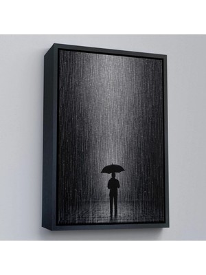 Beta Moda Hub Ahşap Çerçeveli Hiçliğin Ortasında Gece Yarısı Yağmur Altındaki Adam Tablo-