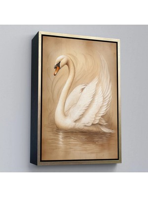 Beta Moda Hub Ahşap Çerçeveli Beyaz Zarif Kuğu Tablo-