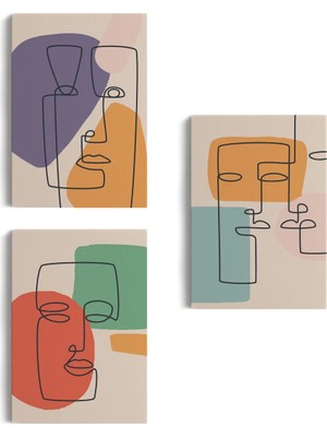 Beta Moda Hub Gerçeküstü Soyut Yüzler Dekoratif Duvar Tablosu Üçlü Set-Ea-