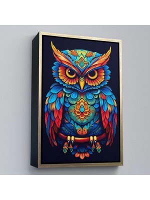Beta Moda Hub Ahşap Çerçeveli Mandala Renkli Baykuş Tablo-