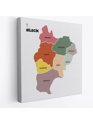 Beta Moda Hub Bilecik Ili ve Ilçeler Haritası Dekoratif Kanvas Tablo