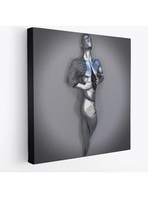 Beta Moda Hub Romantik Beden, Aşk Sanatı, 3D Efekti Gümüş Insan, Metalik Efektli Kanvas Tablo-