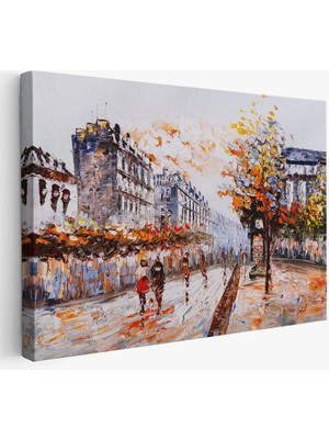 Beta Moda Hub Paris Sokakları Yağlıboya Görünüm Dekoratif Kanvas Duvar Tablosu-