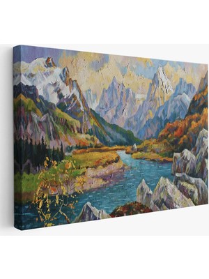 Beta Moda Hub Kafkas Dağları Manzaralı Yağlıboya Görünüm Dekoratif Kanvas Duvar Tablosu-