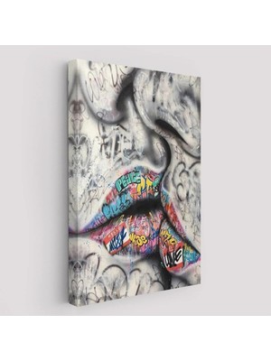 Beta Moda Hub Öpüşme Kanvas Duvar Sanatı, Öpüşme Banksy Tarzı Graffiti Sokak Kanvas Tablo-