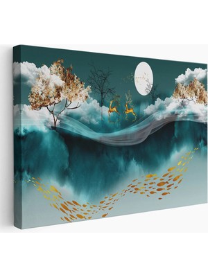 Beta Moda Hub Ormanda Koşan Geyiklerin Dijital Sanatı Kanvas Tablo-