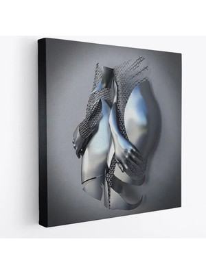 Beta Moda Hub Romantik Beden, 3D Efekti Gri ve Gümüş Insan Metalik Kanvas Tablo-