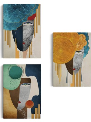 Beta Moda Hub Modern Soyut Yüz Portleri 3 Lü Kanvas Duvar Tablo Seti-An-