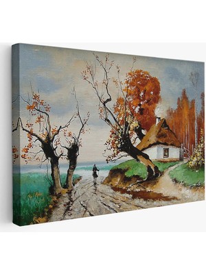 Beta Moda Hub Sonbahar Köy Manzarası Dekoratif Duvar Tablosu-