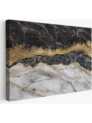 Beta Moda Hub Mermer Desenli ve Altun Tozu Detaylı Soyut Modern Kanvas Tablo-