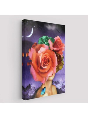 Beta Moda Hub Gül Başlı Kadın Modern Sanat Tablosu-