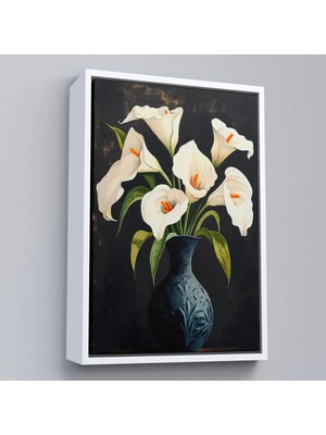 Beta Moda Hub Ahşap Çerçeveli Vazo Içindeki Beyaz Çiçekler Tablo-