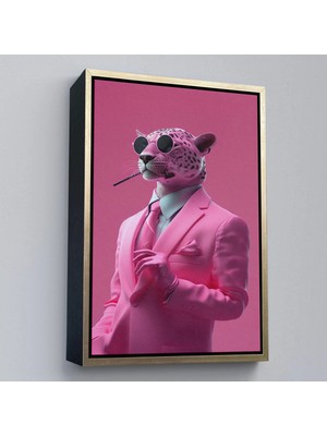Beta Moda Hub Ahşap Çerçeveli Sigara Içen Pembe Leopar Tablo-