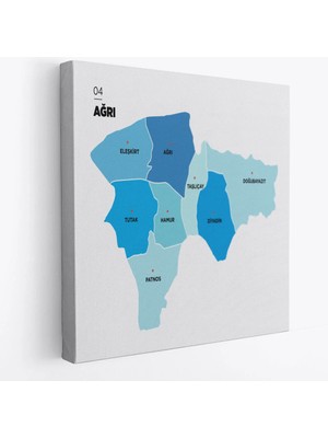 Beta Moda Hub Ağrı Ili ve Ilçeler Haritası Dekoratif Kanvas Tablo