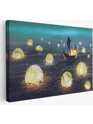 Beta Moda Hub Denize Düşen Ayları Toplayan Adam Yağlıboya Görünüm Tablo-